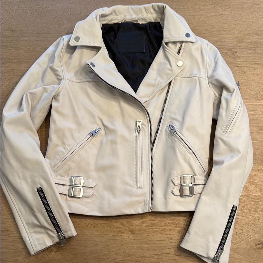 All Saints Prescott Leather Women’s Biker Jacket Cream